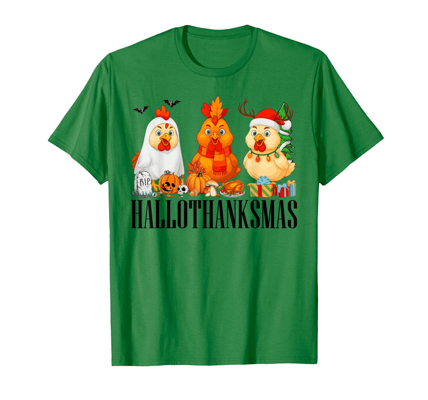 Happy Hallothanksmas Halloween Thanksgiving Xmas Chickens T-Shirt