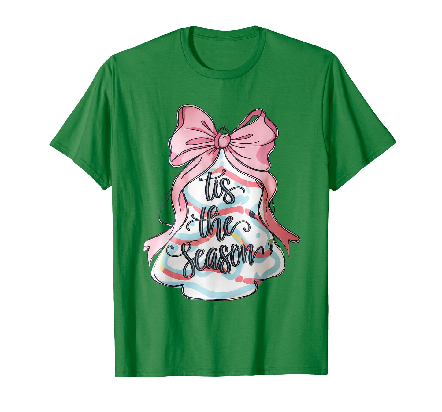 Funny Christmas Outfit for Men Women Kids Pink Christmas Tree Cake Coquette Bow Xmas Pajamas Funny T-Shirt