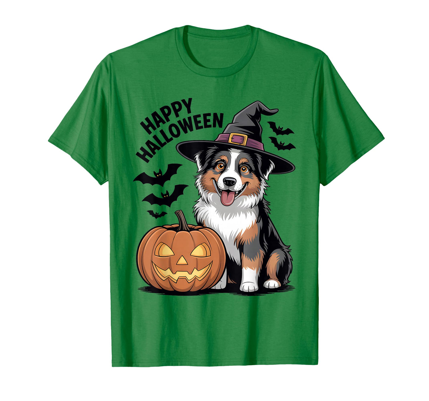Halloween Australian Shepherd Dog Pumpkin Witch T-Shirt