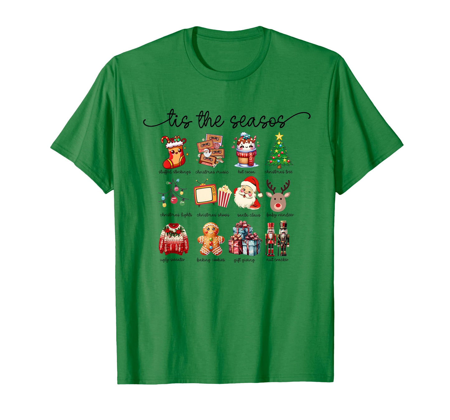 Cute Retro Christmas Icons Santa Tree Gingerbread Festive T-Shirt