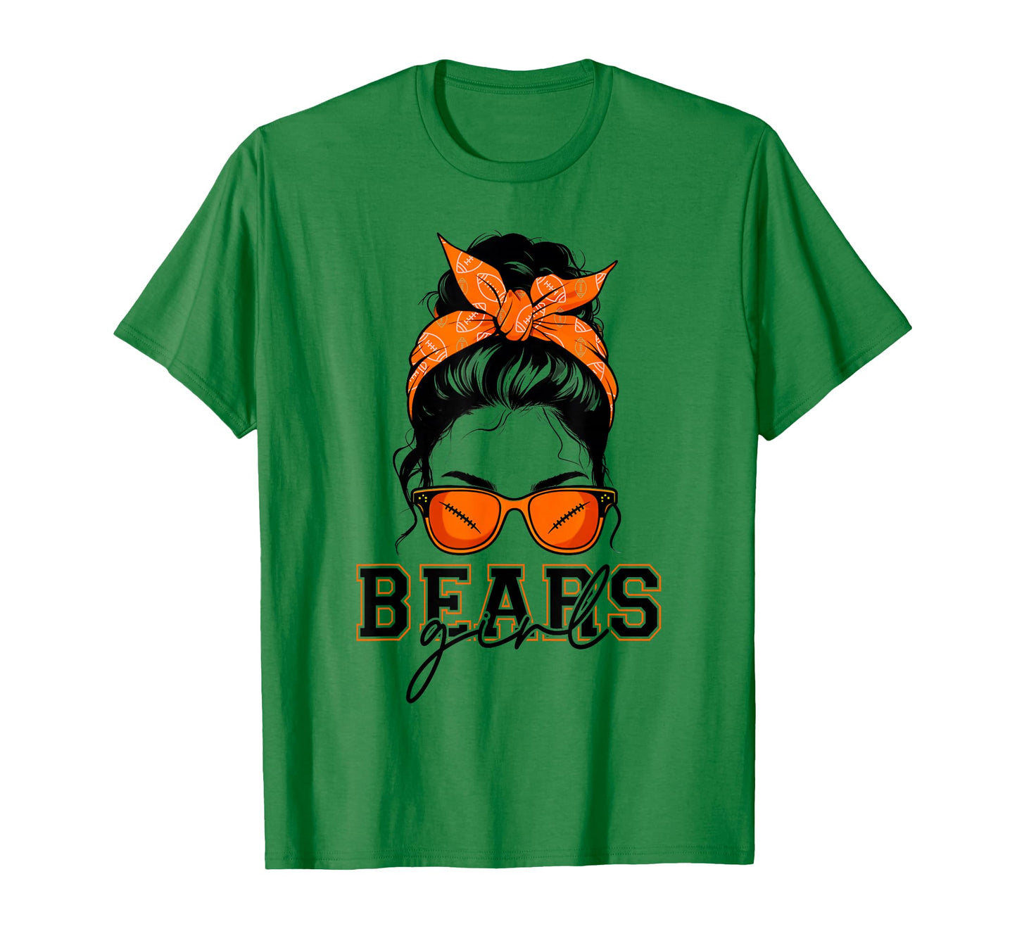 Bears Girl Messy Bun Sports Fan Team Athletic Spirit T-Shirt