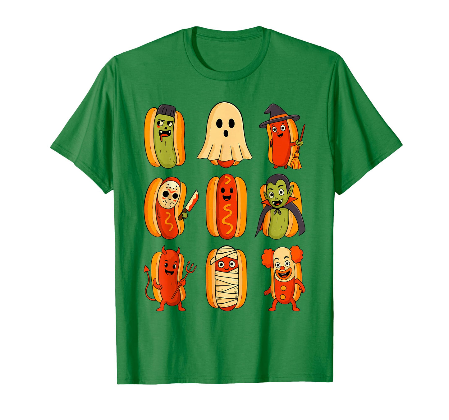 Funny Hotdogs in Ghost Mummy Witch Costume Halloween Kids T-Shirt