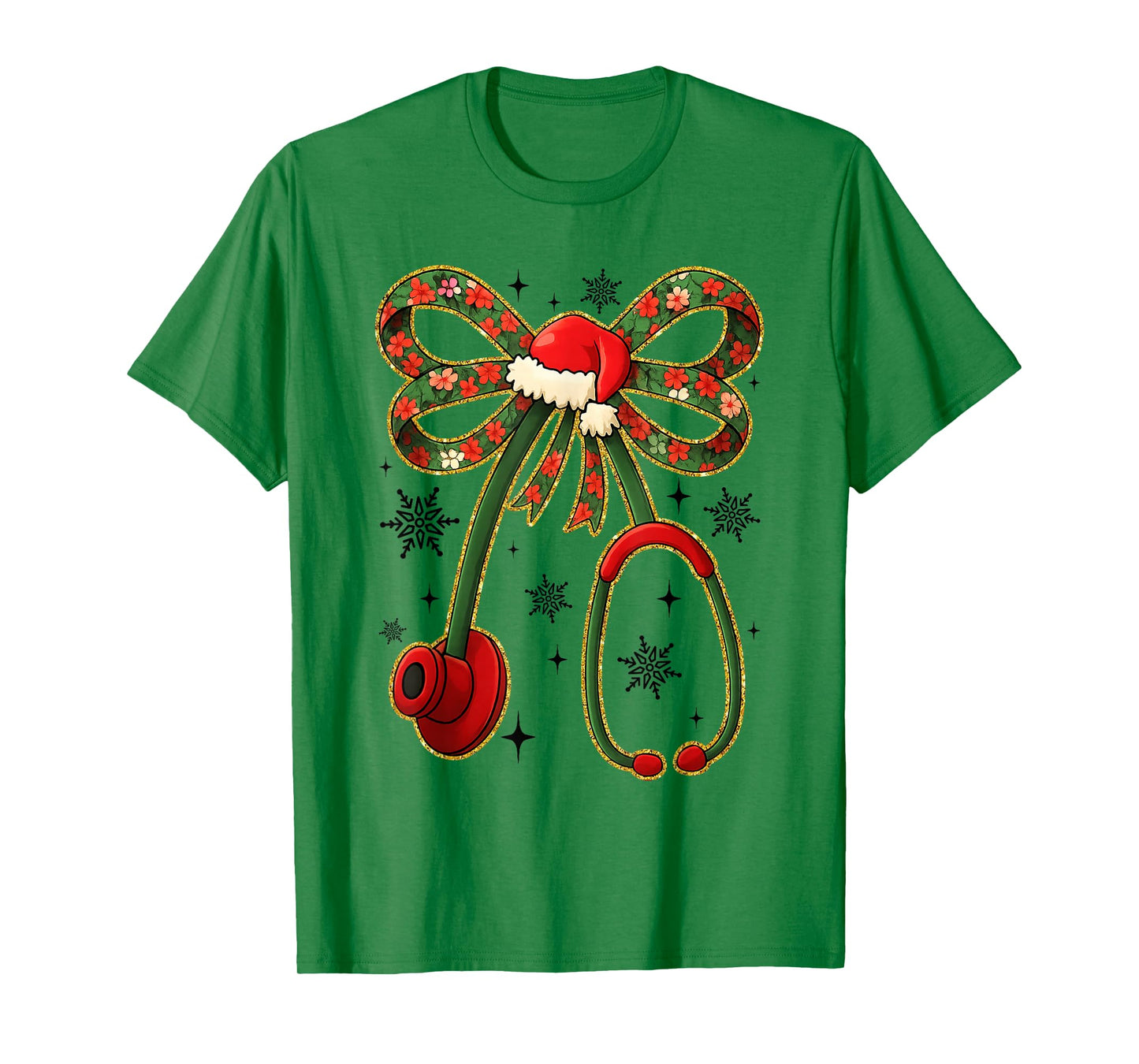Nurse Stethoscope Christmas Bow Santa Hat Holiday Medical T-Shirt