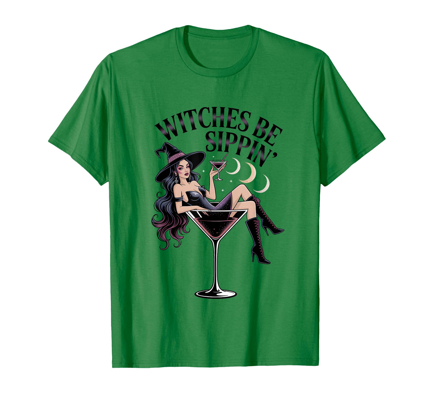 Witches Be Sippin Halloween Witch Martini Moon Phases T-Shirt