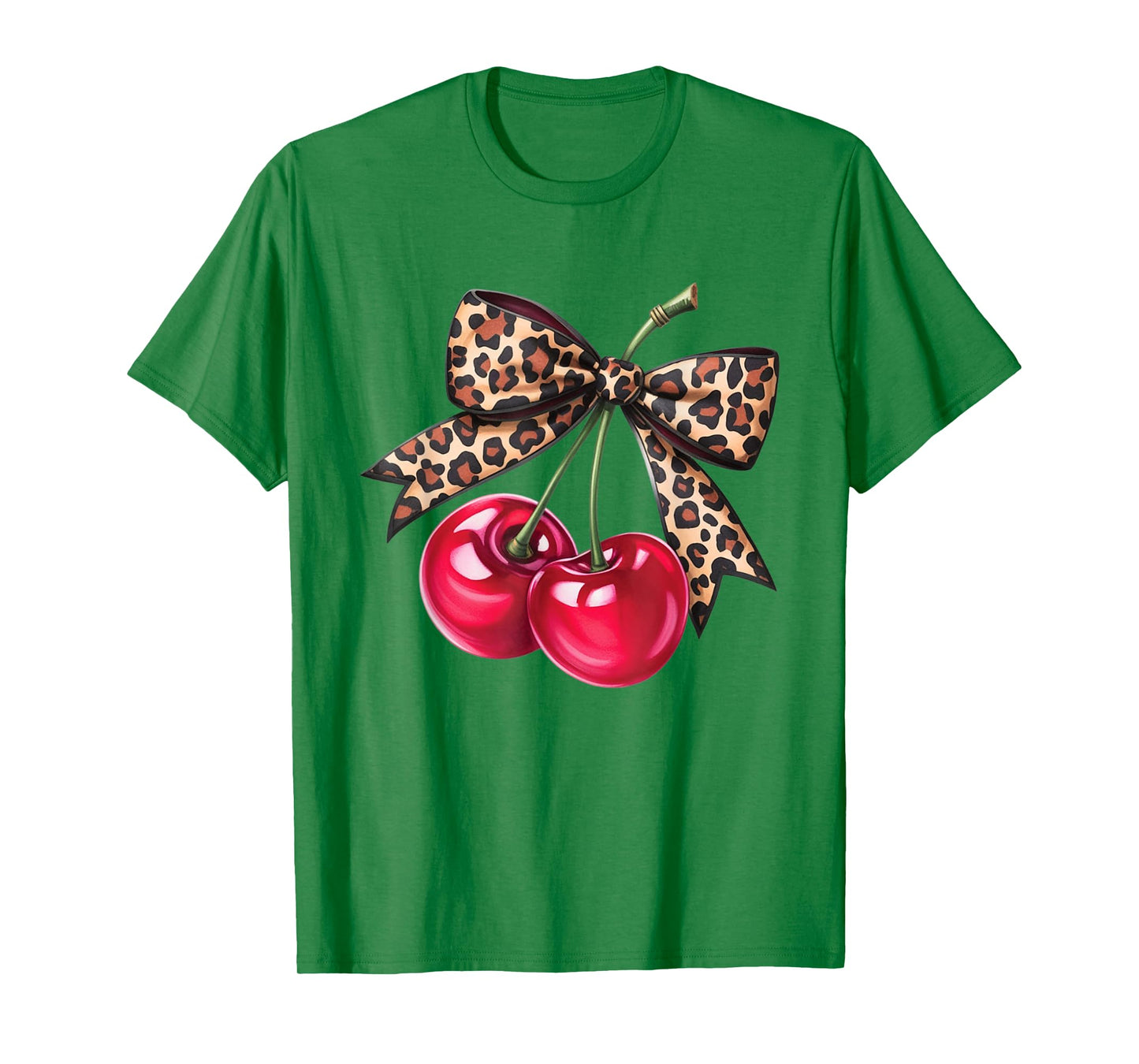 Leopard Bow Cherries Retro Aesthetic Fruit Rockabilly Women T-Shirt
