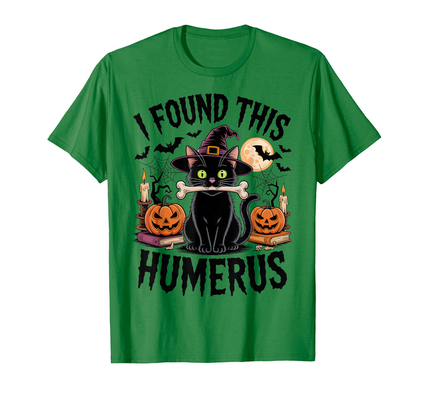I Found This Humerus Vintage Witch Scary Black Cat Halloween T-Shirt