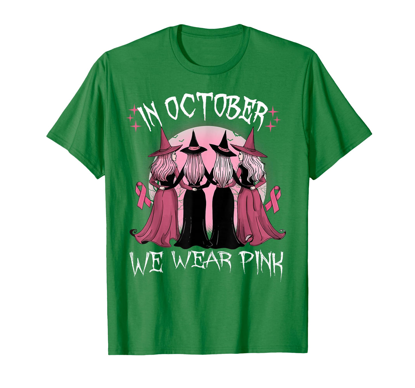 in October We Wear Pink Witch Breast Cancer Awareness Pink T-Shirt
