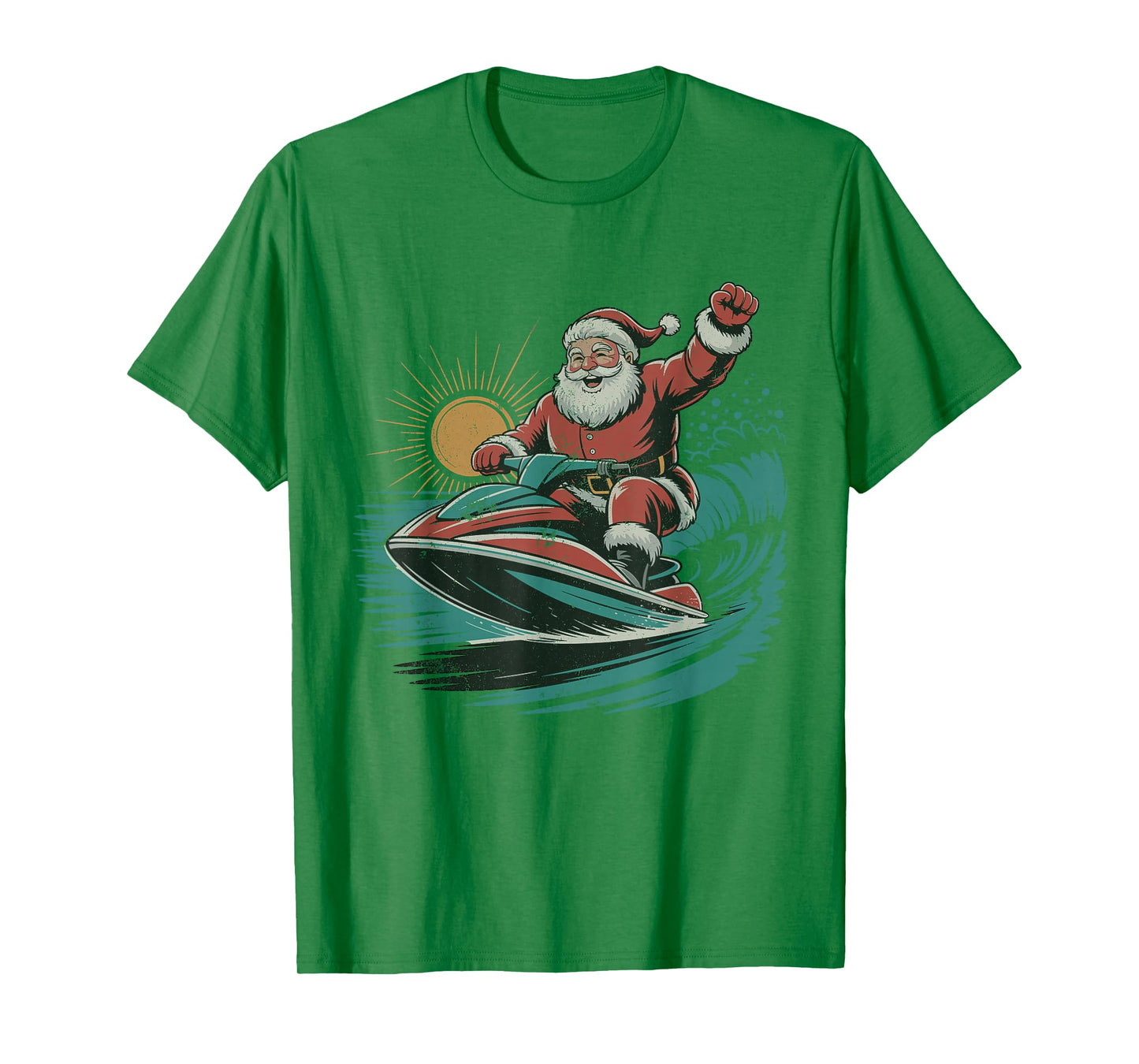 Vintage Santa Jet Skiing Retro 90s Christmas Holiday Sports T-Shirt