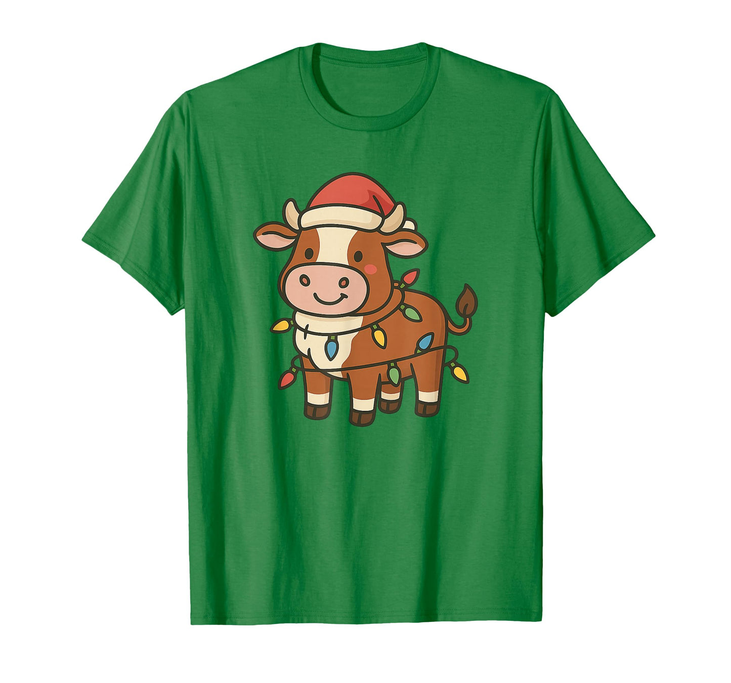 Christmas Cow Lights Santa hat Funny Hereford T-Shirt