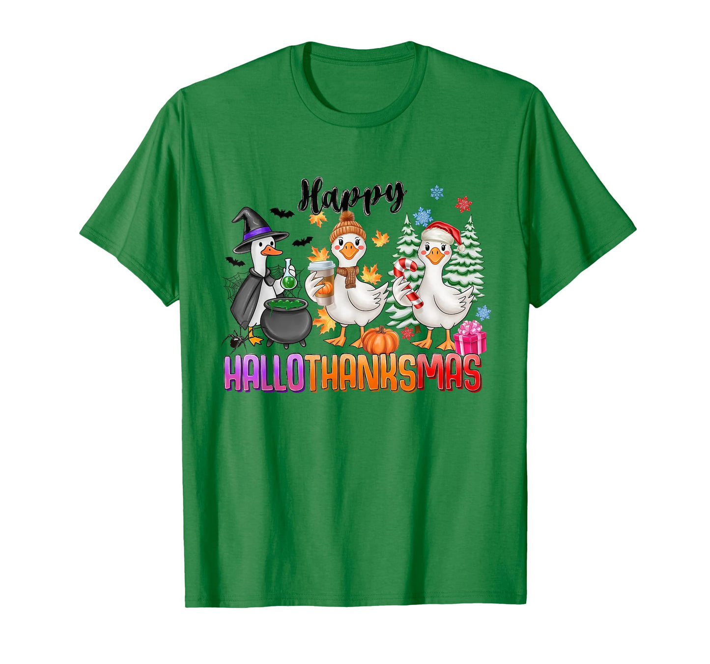 Happy HalloThanksMas Goose Halloween Thanksgiving Christmas T-Shirt