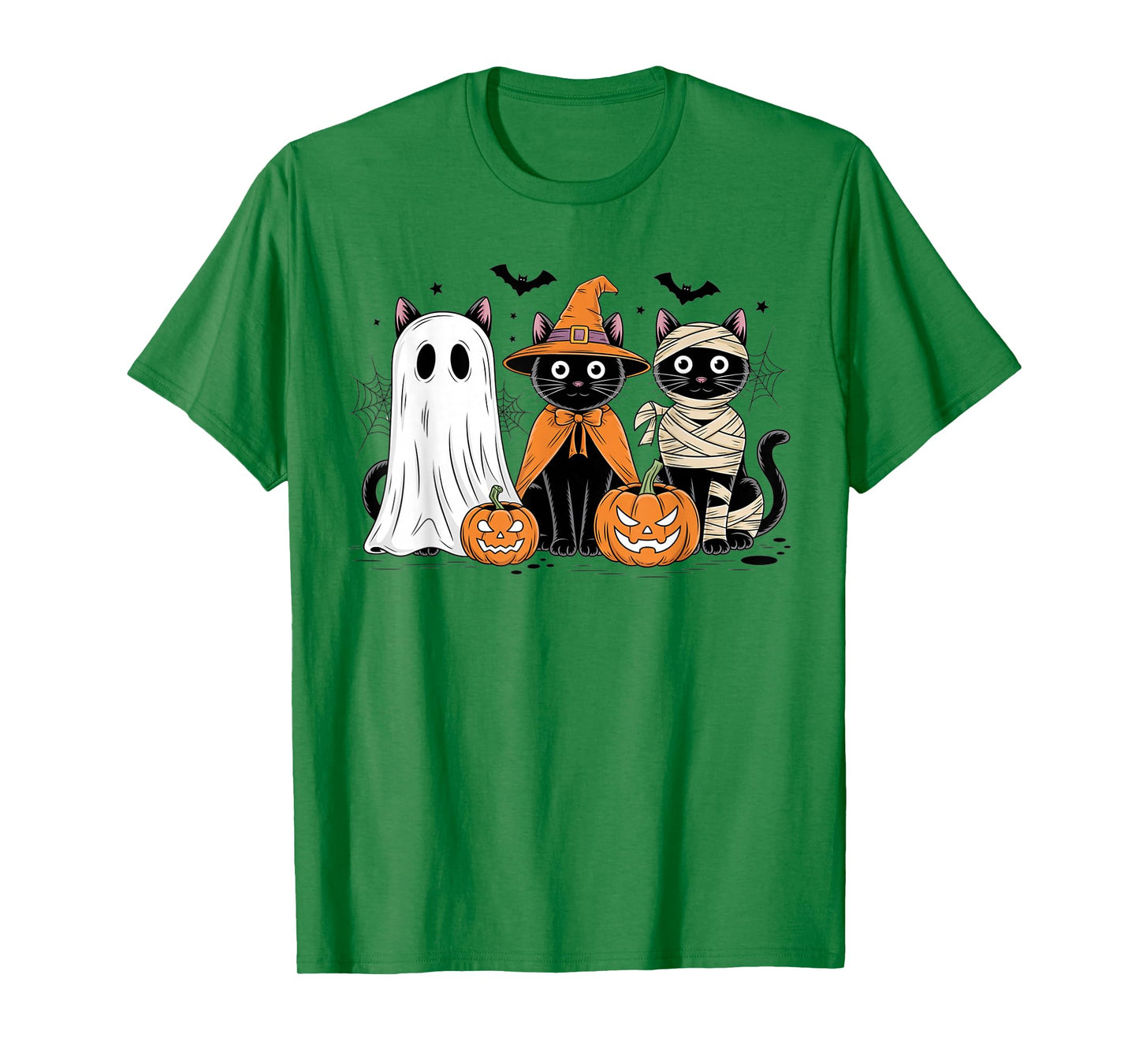 Retro Black Cat Witch Scary Halloween Pumpkin Women Men Kids T-Shirt