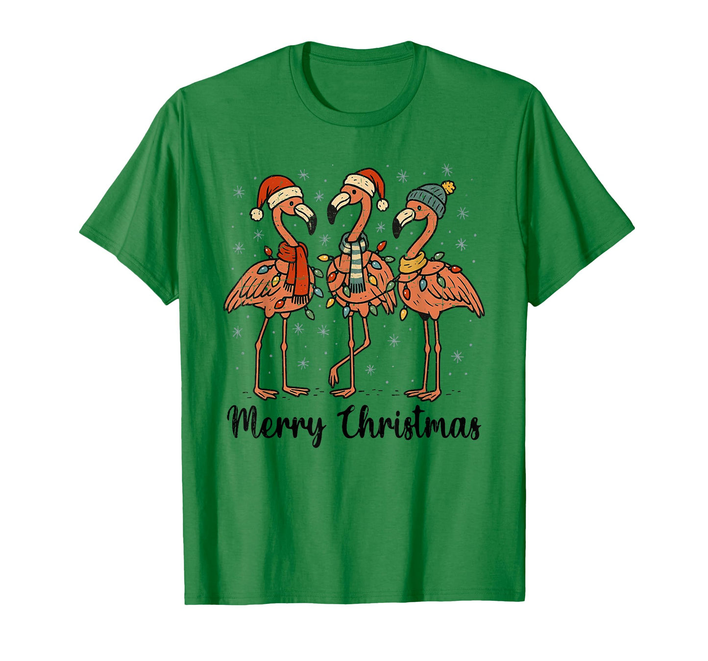 Merry Christmas Pink Flamingo Santa Hat Matching Family Xmas T-Shirt