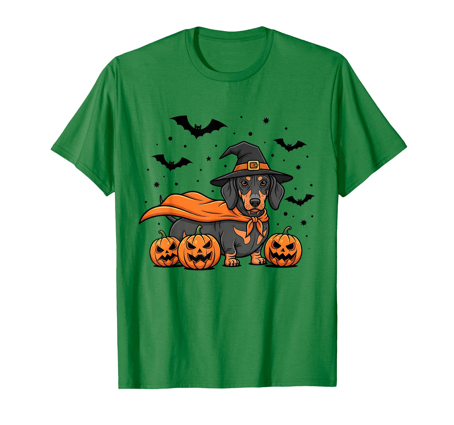 Halloween Dachshund Dog in Witch Hat with Pumpkins and Bats T-Shirt