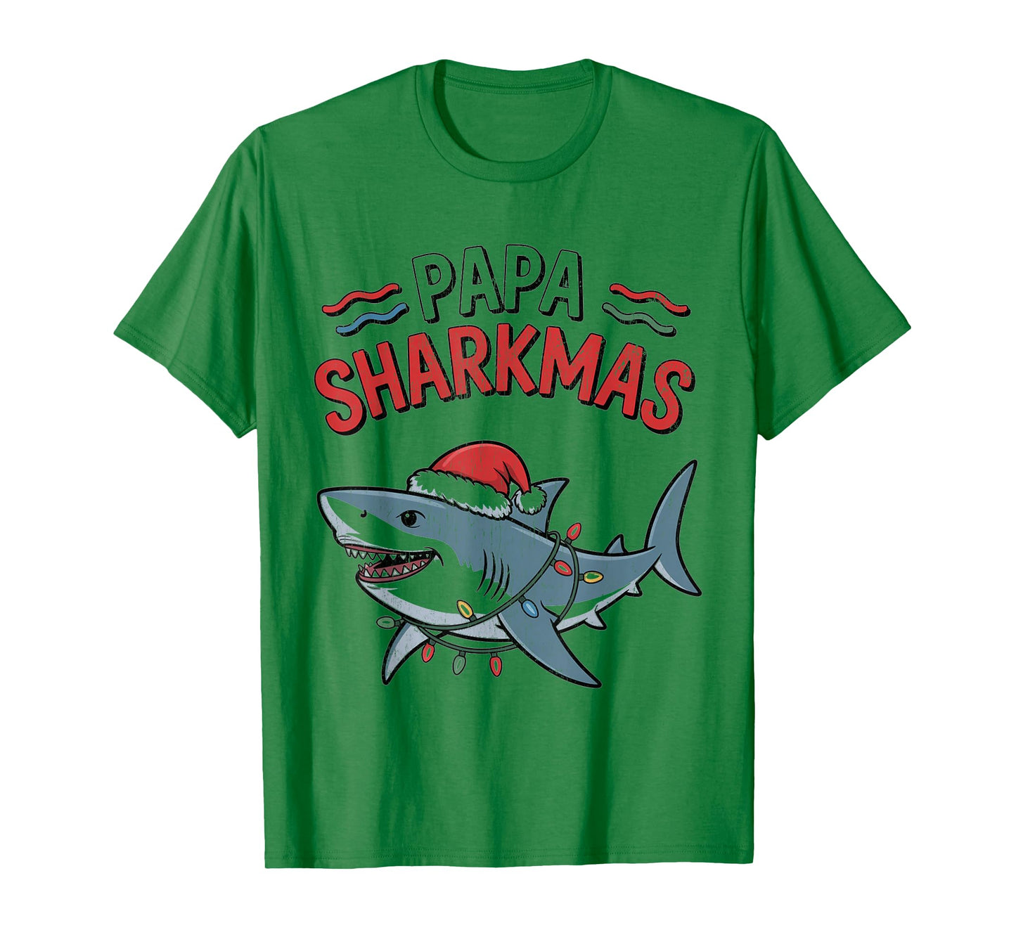 Papa Sharkmas Funny Shark Santa Hat Ugly Christmas Sweater T-Shirt