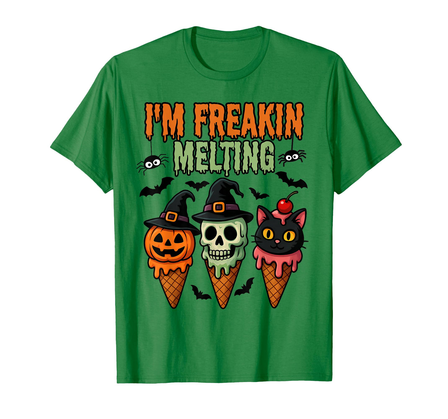 I’m Freakin Melting Ice Cream Spooky Pumpkin Skull Cat Witch T-Shirt
