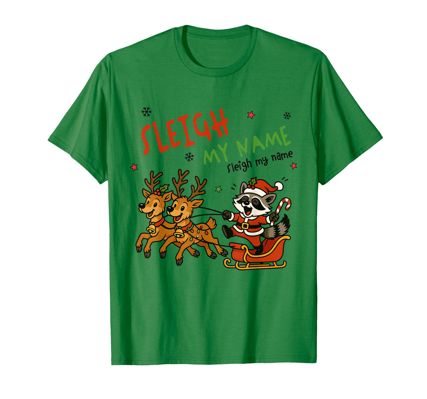 Funny Christmas Santa Raccoon Reindeer Cute Sleigh My Name T-Shirt