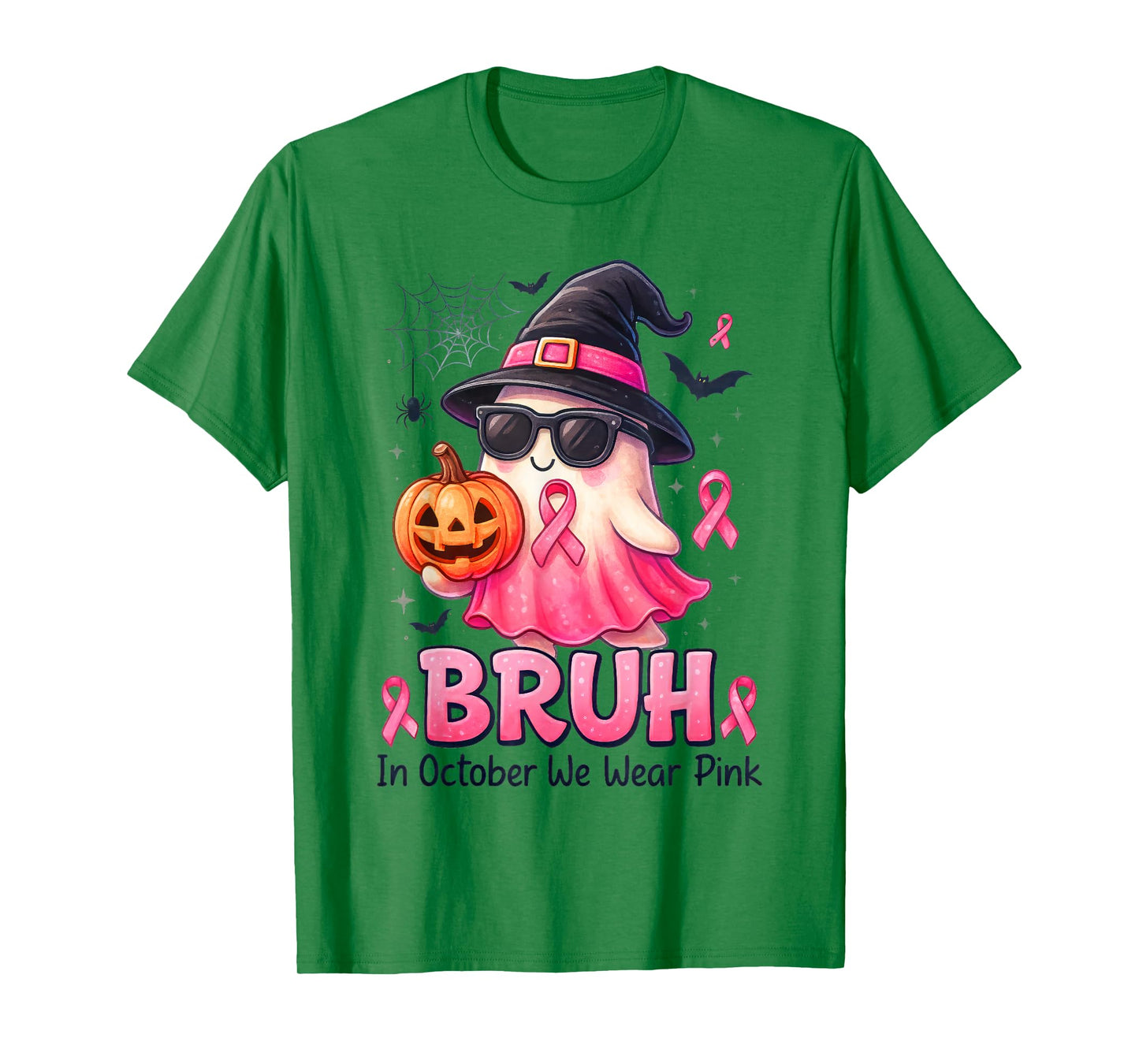 Bruh in October We Wear Pink Boo Ghost Pumpkin Breast Cancer T-Shirt