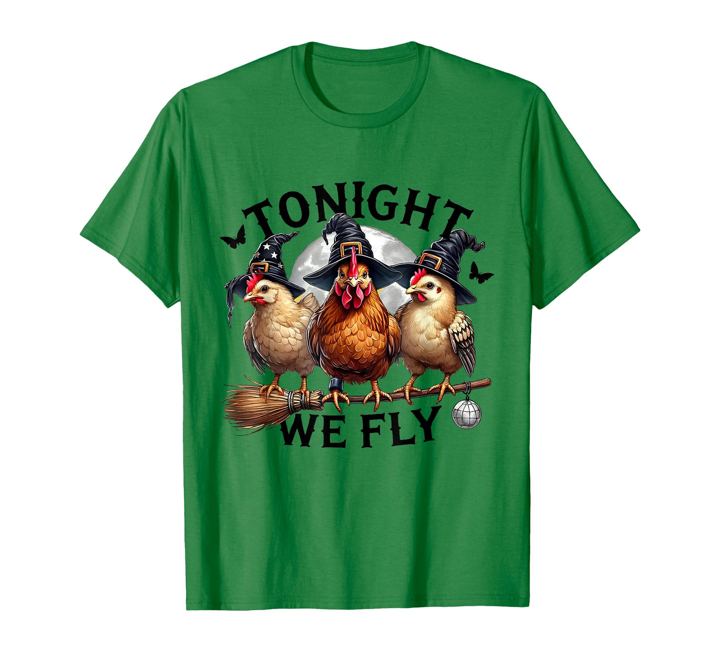 Tonight We Fly Halloween Chicken Witch Broom Salem Witch T-Shirt