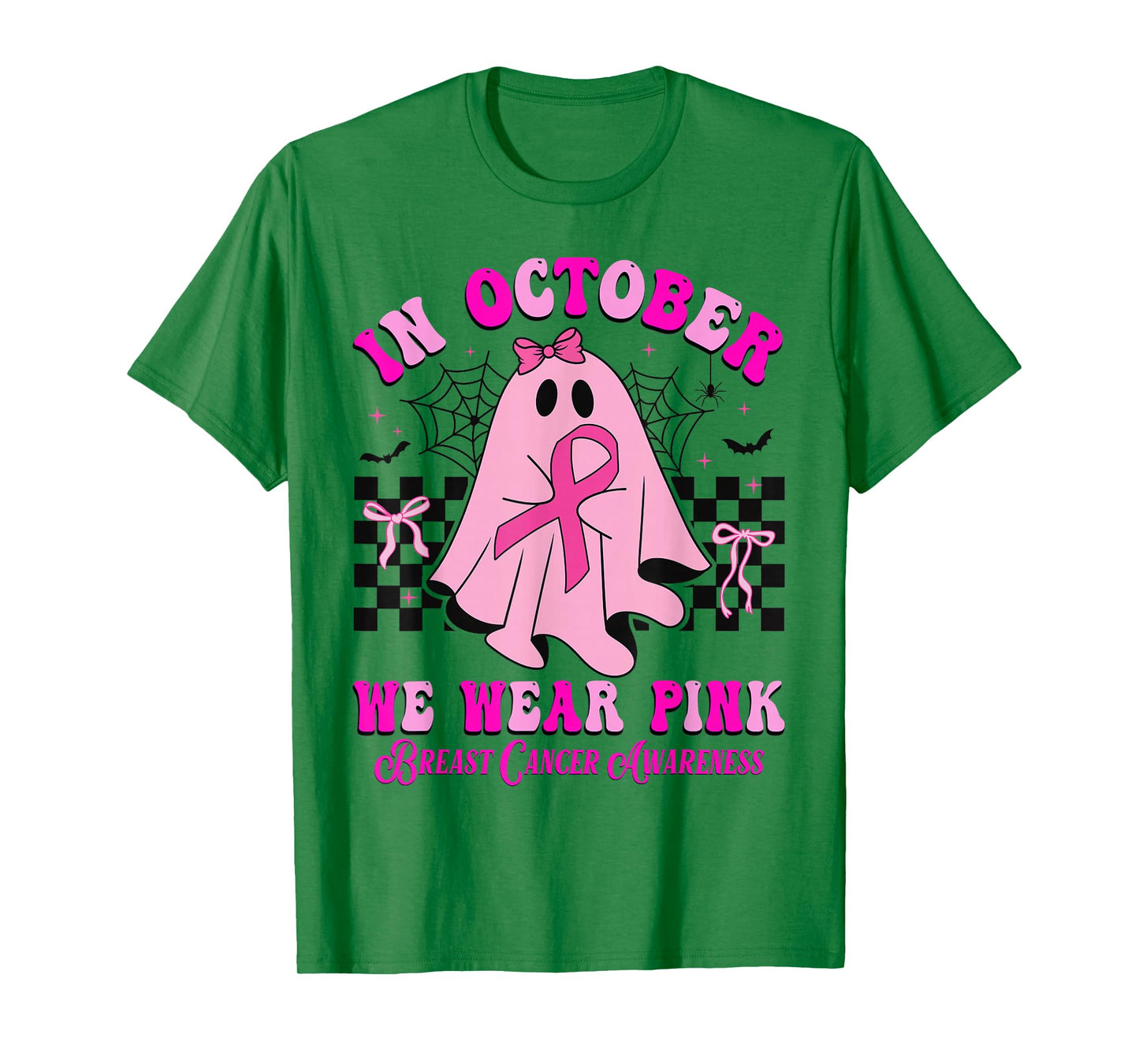 In October We Wear Pink Ghost Halloween Breast Cancer Ribbon T-Shirt