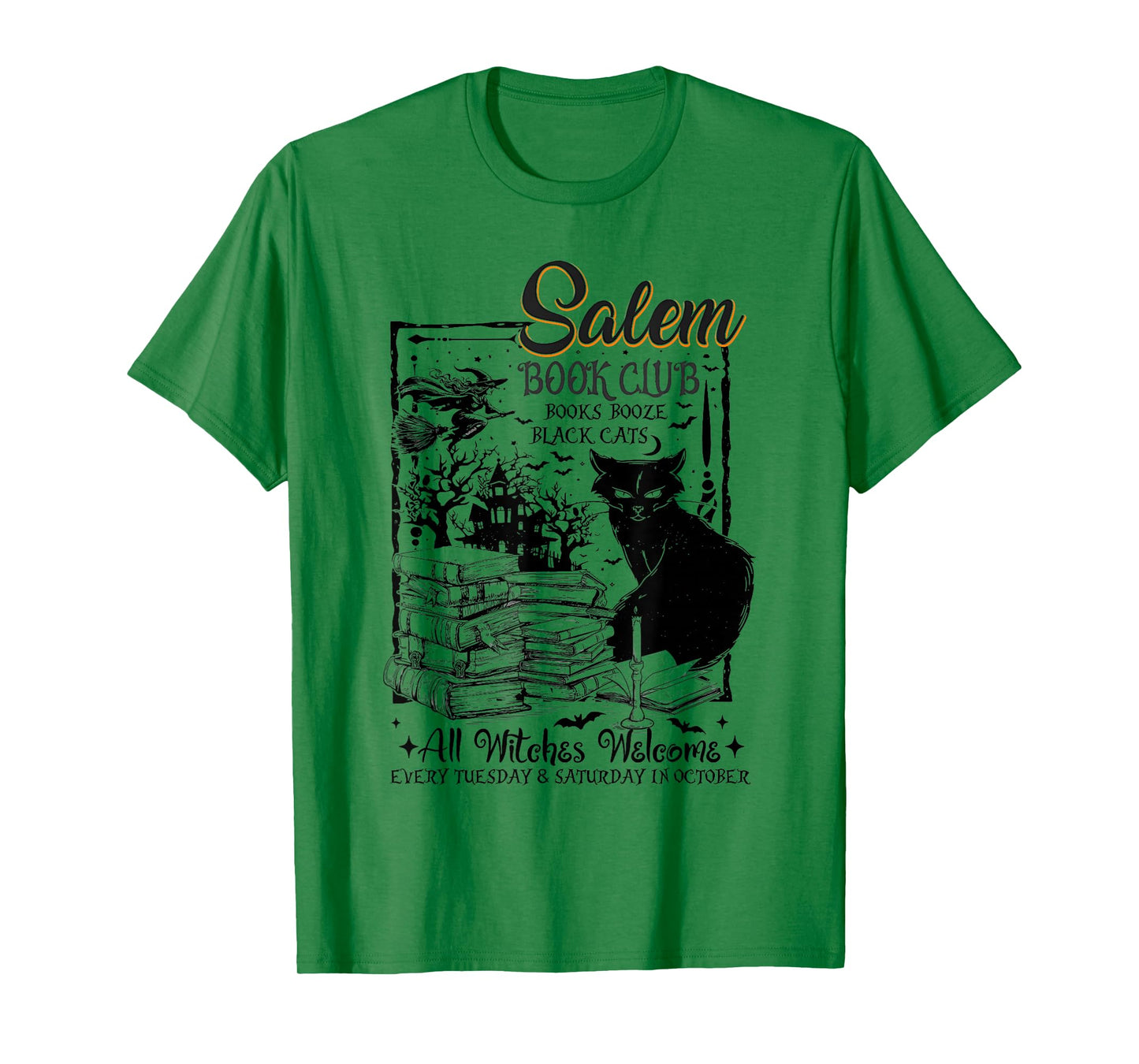 Salem Witch Book Club Bookish Retro Halloween Black Cat T-Shirt