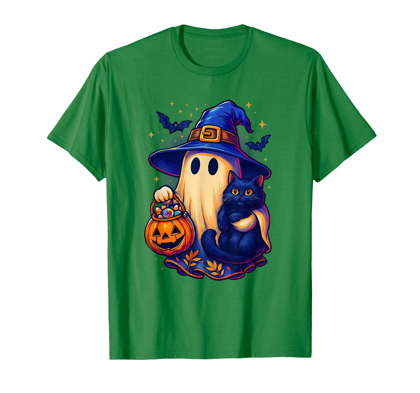 Halloween Ghost Witch Holding Black Cat Funny Halloween T-Shirt