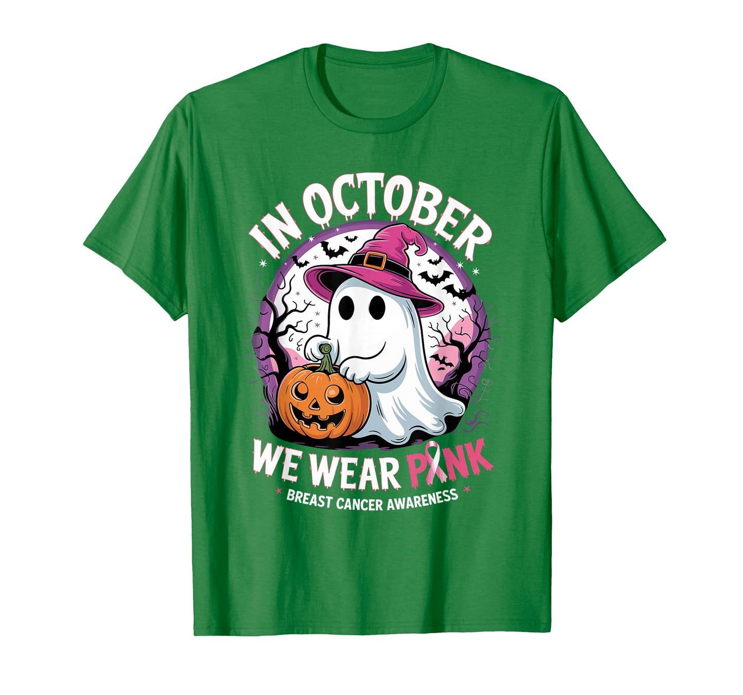 in October We Wear Pink Shirt Ghost Breast Cancer Awareness T-Shirt