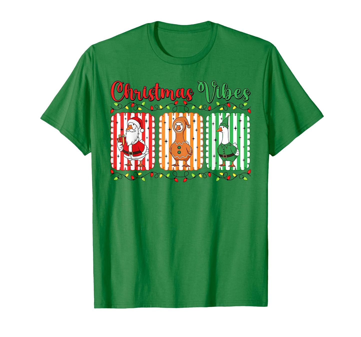 Funny Christmas Vibes Goose Santa Elf Gingerbread Holiday T-Shirt