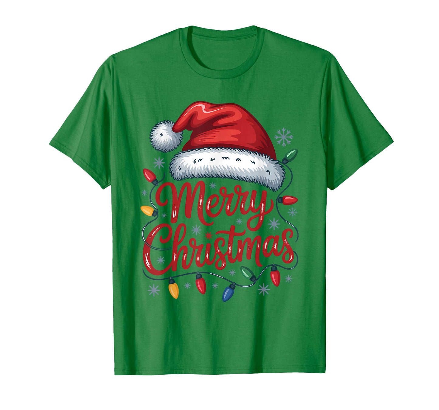 Merry Christmas Santa Hat Lights Red Xmas Family Men Women T-Shirt