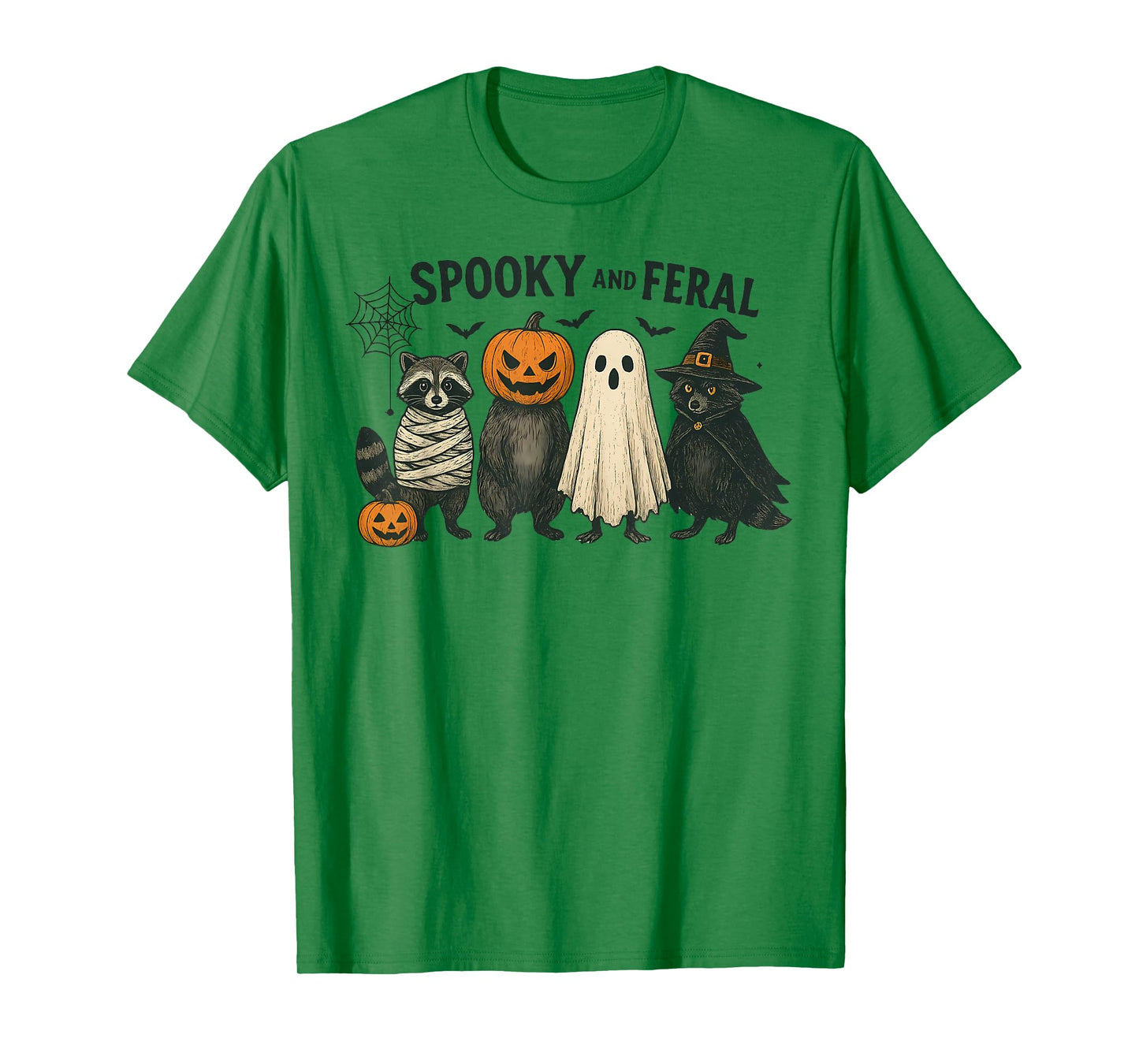 Spooky and Feral Halloween Witch Raccon Ghost Mummy Costume T-Shirt