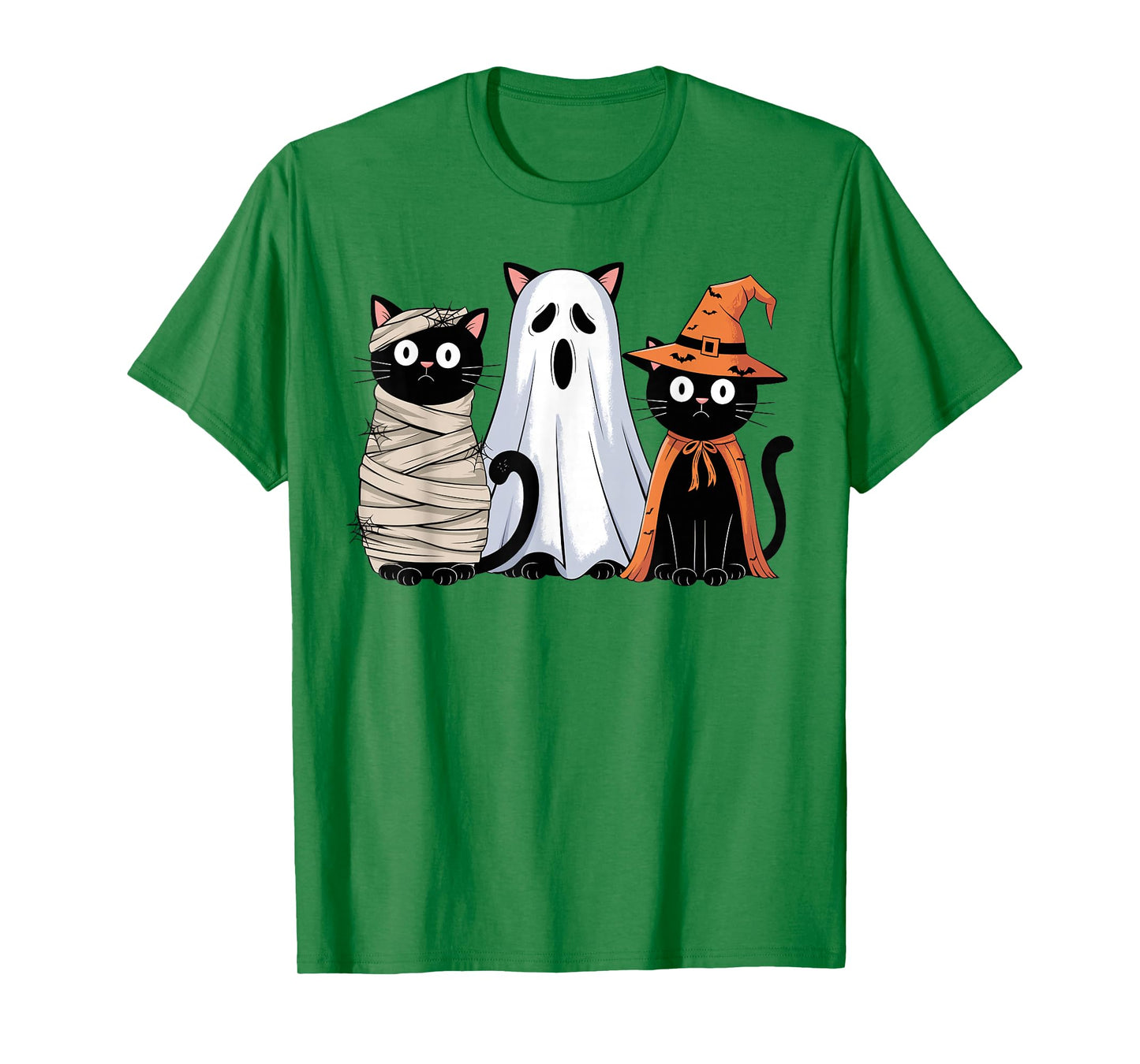 Retro Spooky Halloween Three Black Cats Mummy Ghost Witch T-Shirt