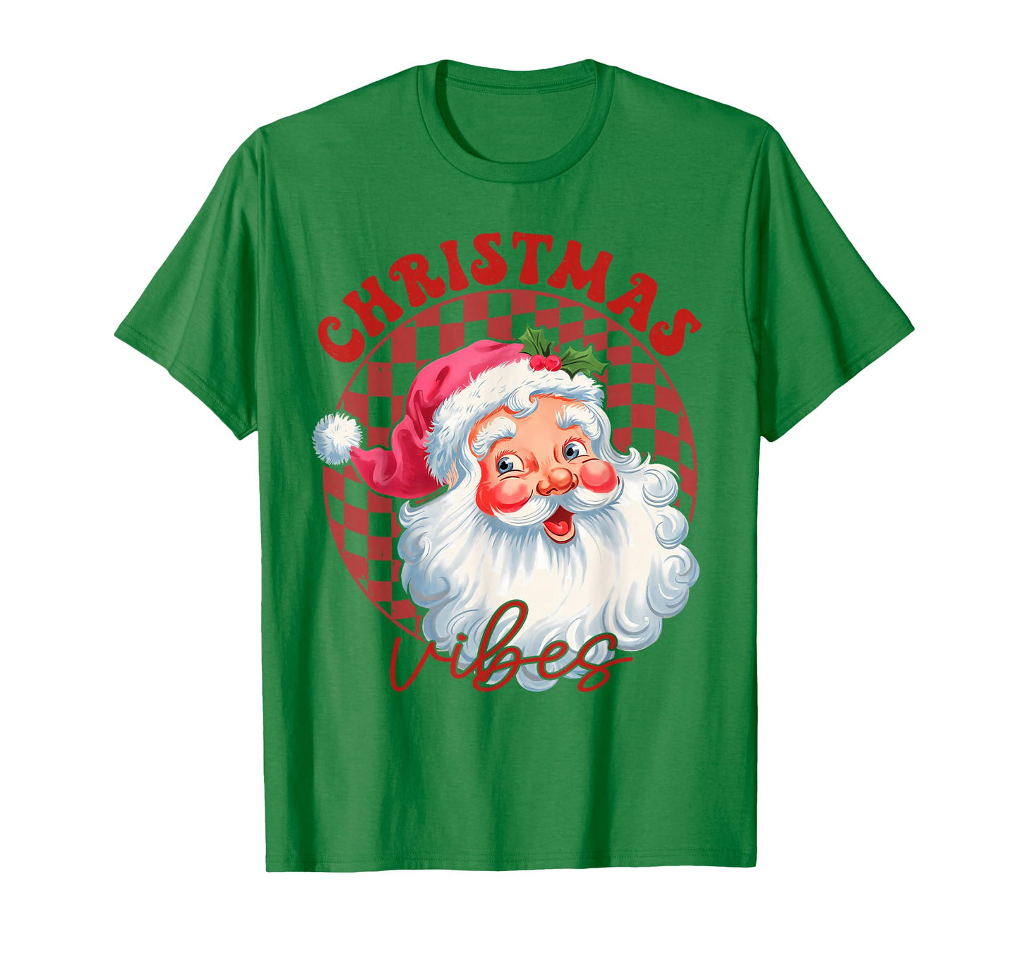 Red Santa Christmas Vibes Vintage Pink Santa Claus Face Gift T-Shirt