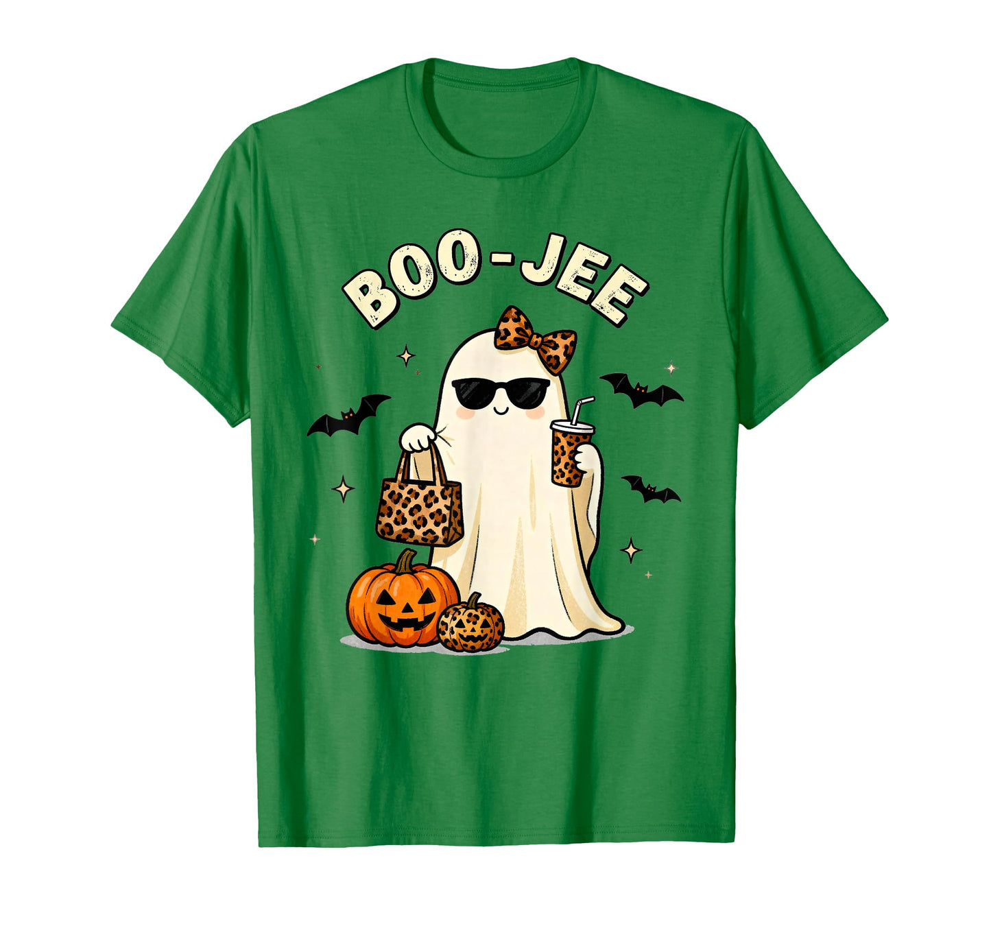 Coquette Leopard Ghost Coffee Boo-JEE Halloween Boujee Ghost T-Shirt