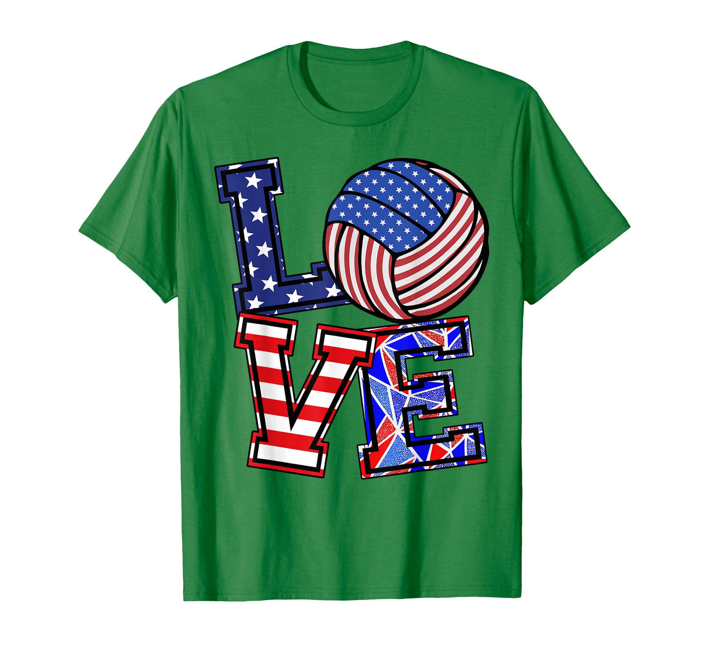 I Love Volleyball-Shirt Teen Girl American Flag 4th July USA T-Shirt
