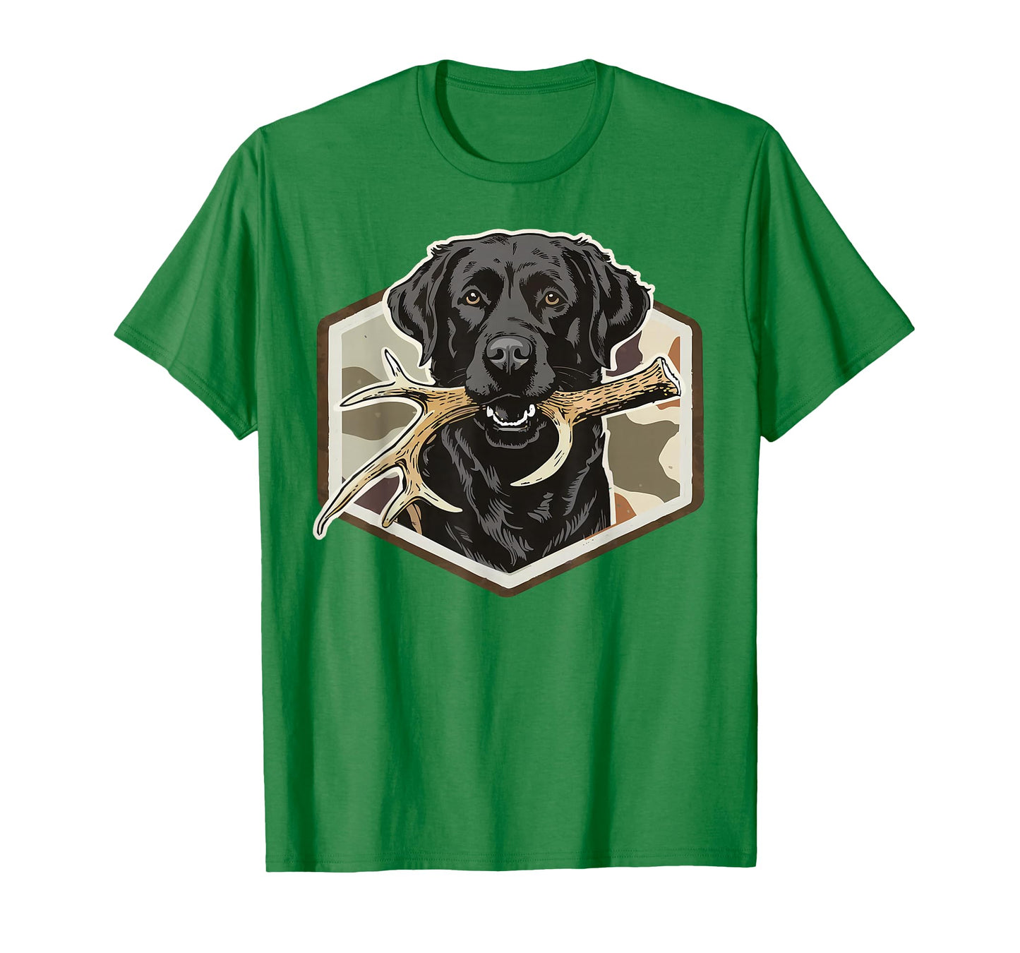 Dog Black Lab with Deer Antler Camouflage Hunting Season T-Shirt