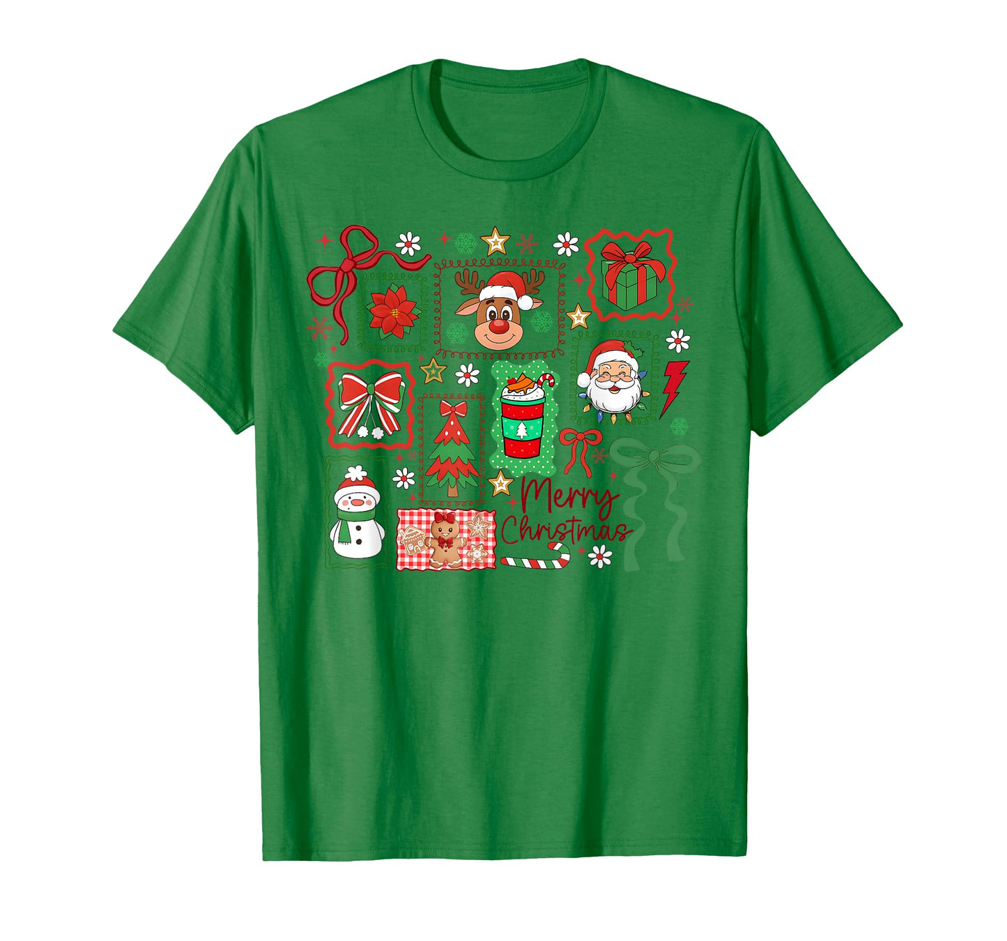 Merry Christmas Reindeer Santa Snowman Coquette Bow Girly T-Shirt