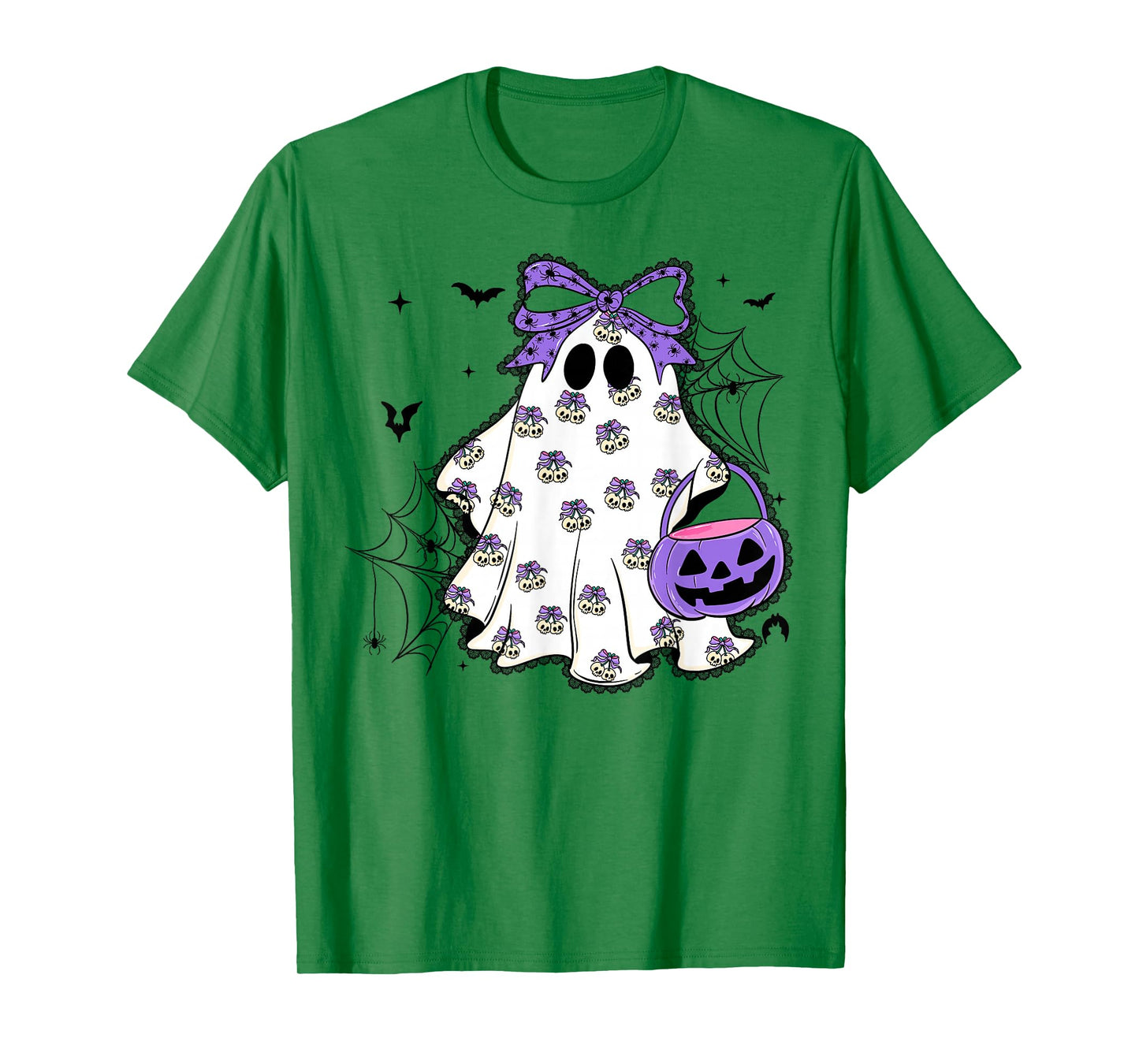 Lace Ghost Pumpkin Coquette Purple Bow Halloween Women Girls T-Shirt