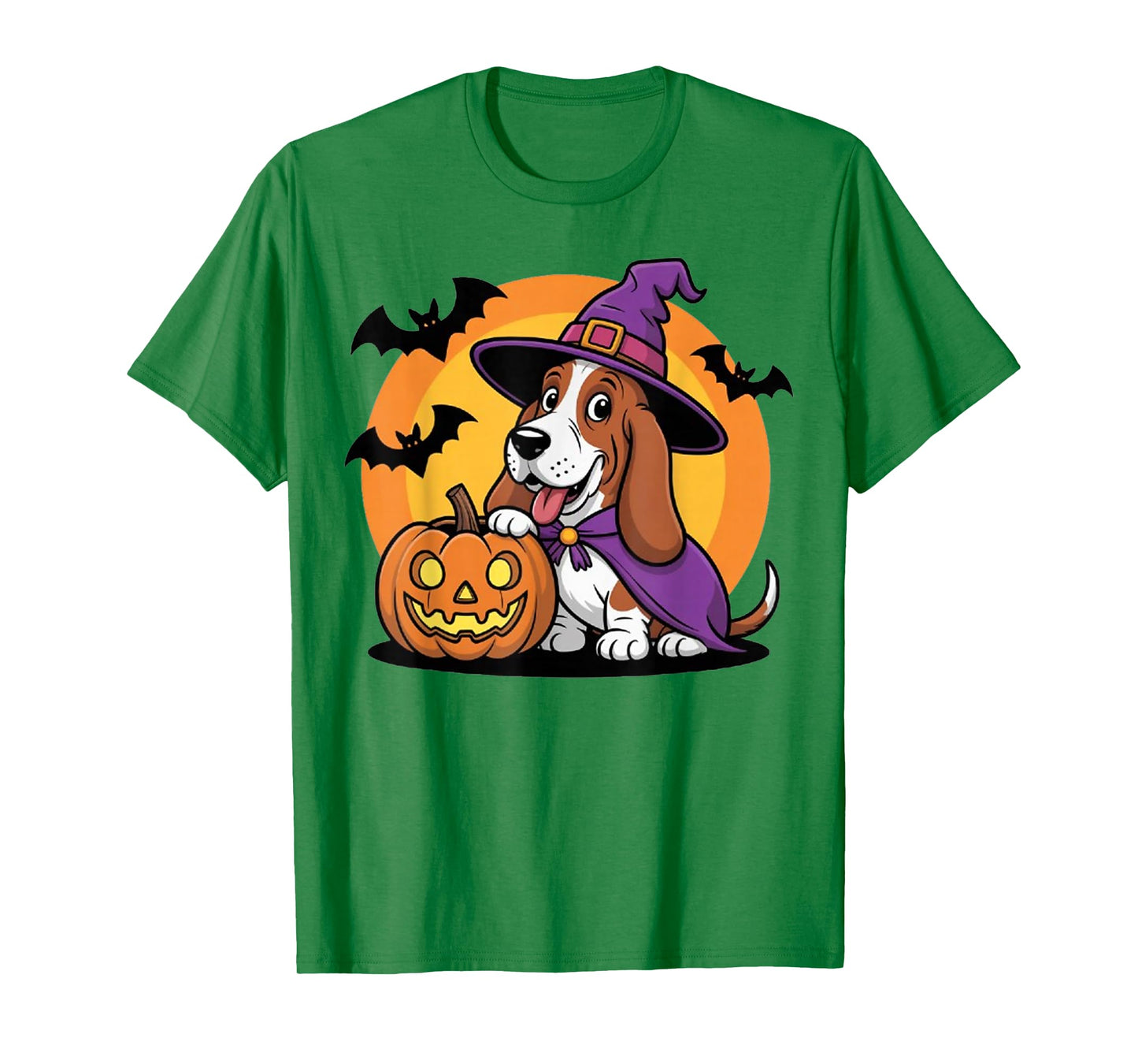Pumpkin Bat Witch Spooky Dog, Cute Basset Hound Halloween T-Shirt