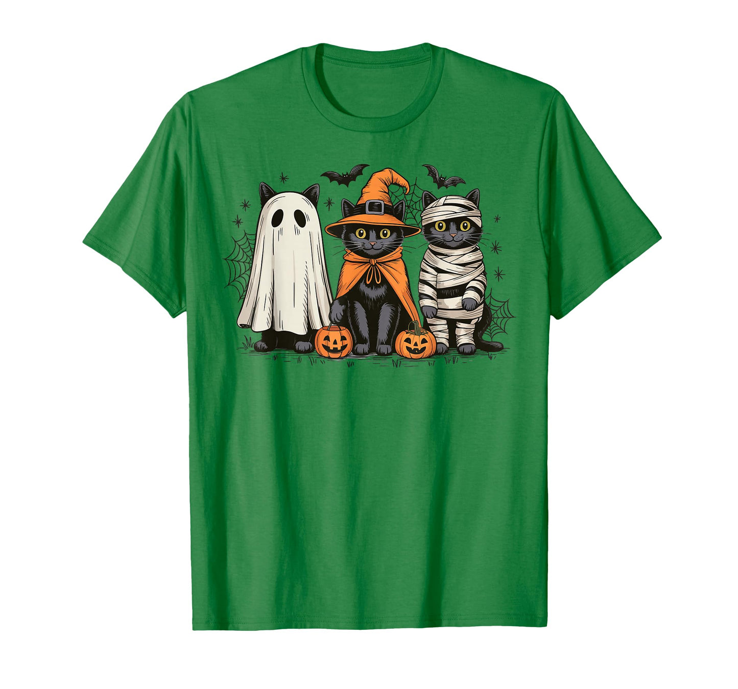 Retro Three Black Cats Witch Pumpkin Scary Halloween Costume T-Shirt