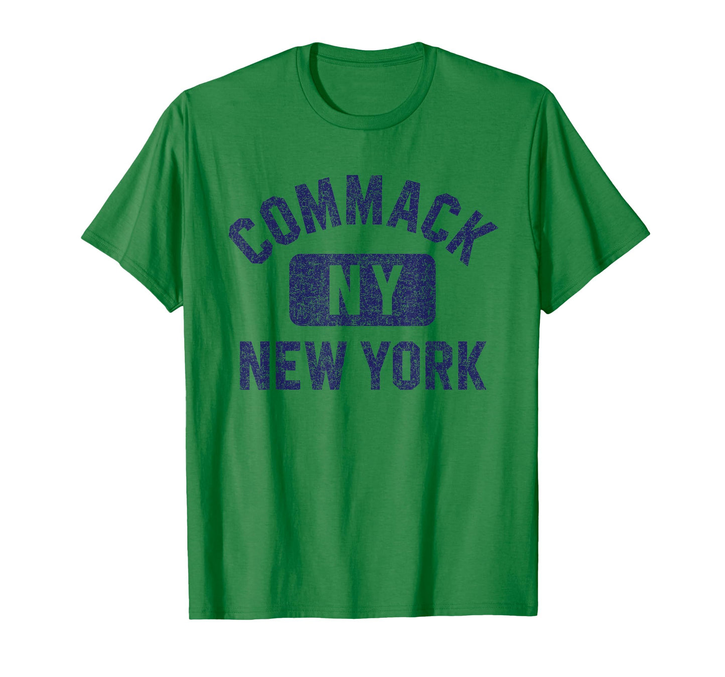 Commack NY New York Gym Style Distressed Dark Blue Print T-Shirt