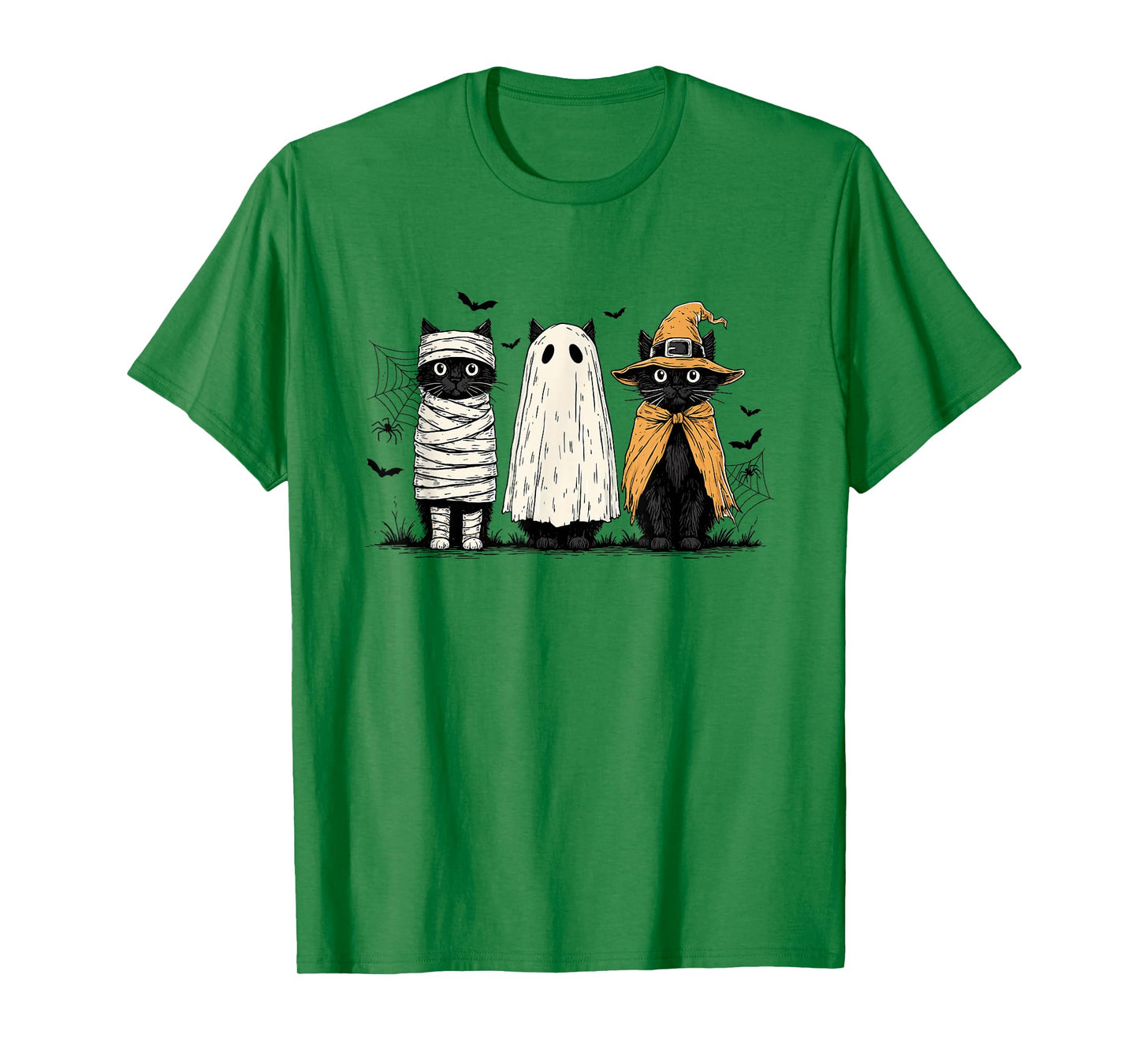 Cute Retro Three Black Cat Mummy Pumpkin Ghost Halloween T-Shirt