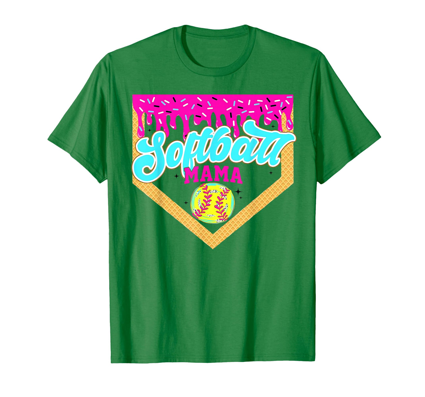 Softball Mama Drip Ice Cream Dripping Game Day Softball Mom T-Shirt