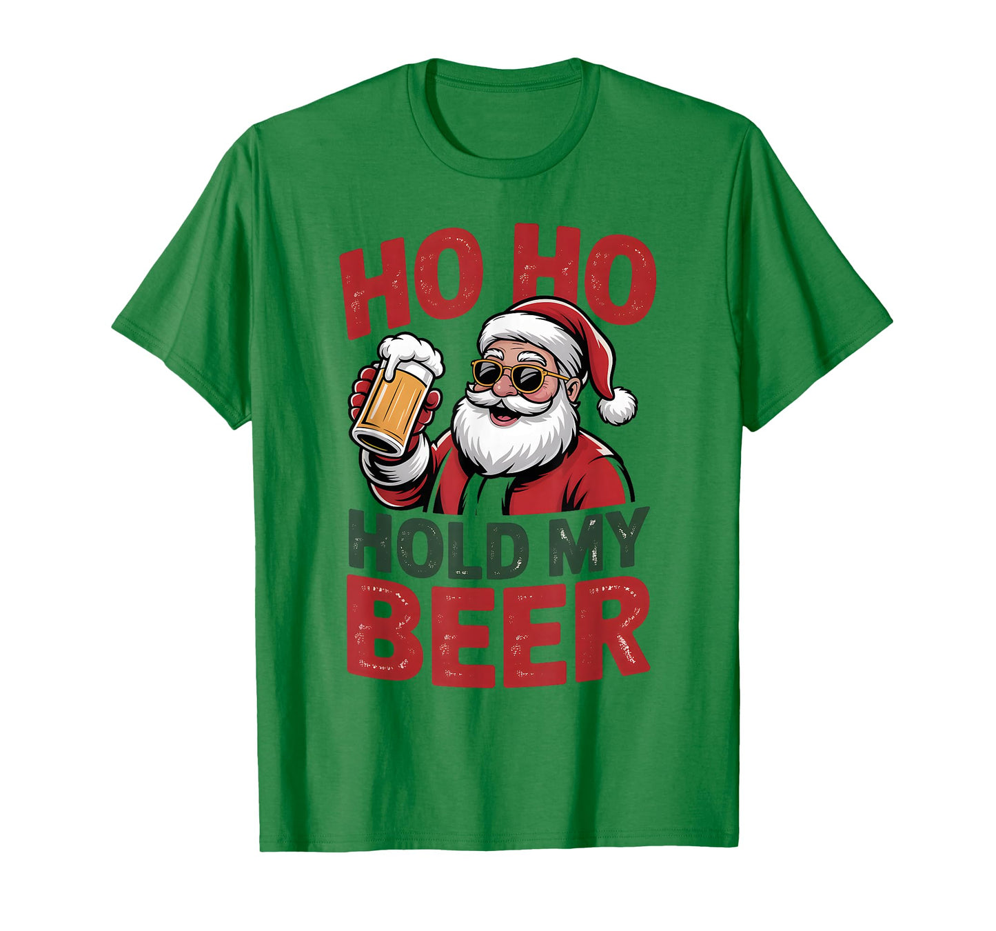 Ho Ho Hold My Beer Funny Santa Sunglasses Christmas Drinking T-Shirt