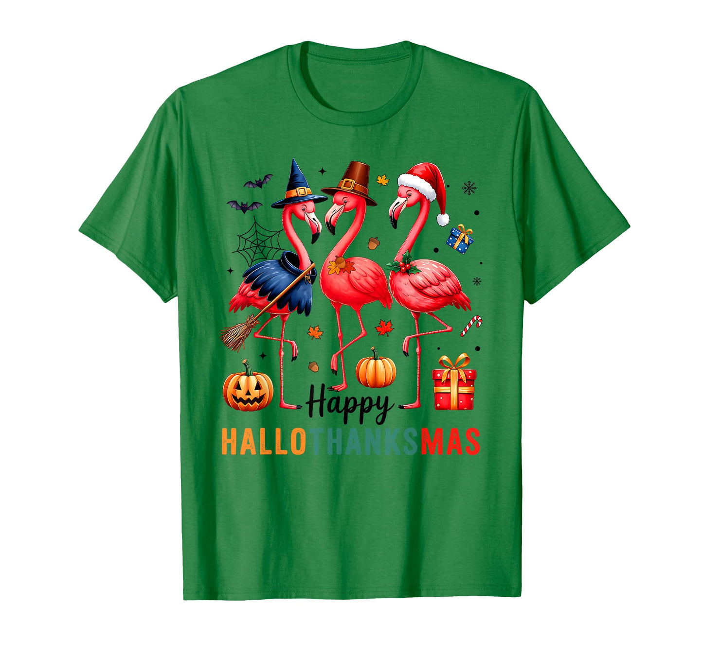 Flamingo Happy HalloThanksmas Funny Halloween Thanksgiving T-Shirt