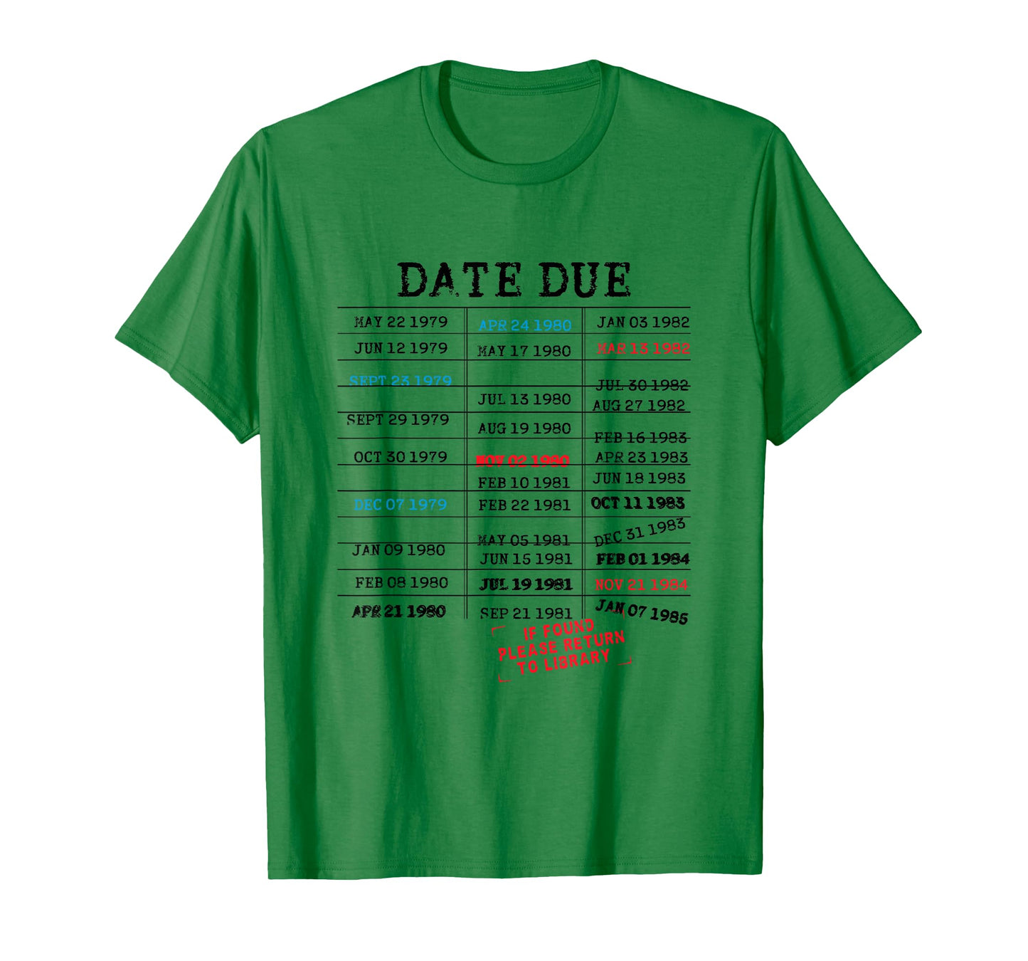 Vintage Library Card Due Date Stamp Book Lover Reading T-Shirt