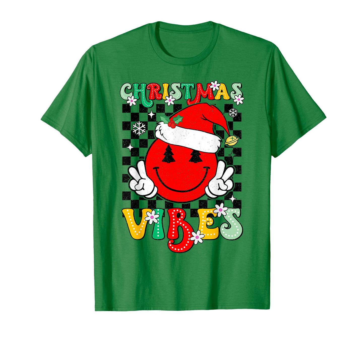 Groovy Christmas Vibes Santa Hat Xmas Teens Girls T-Shirt