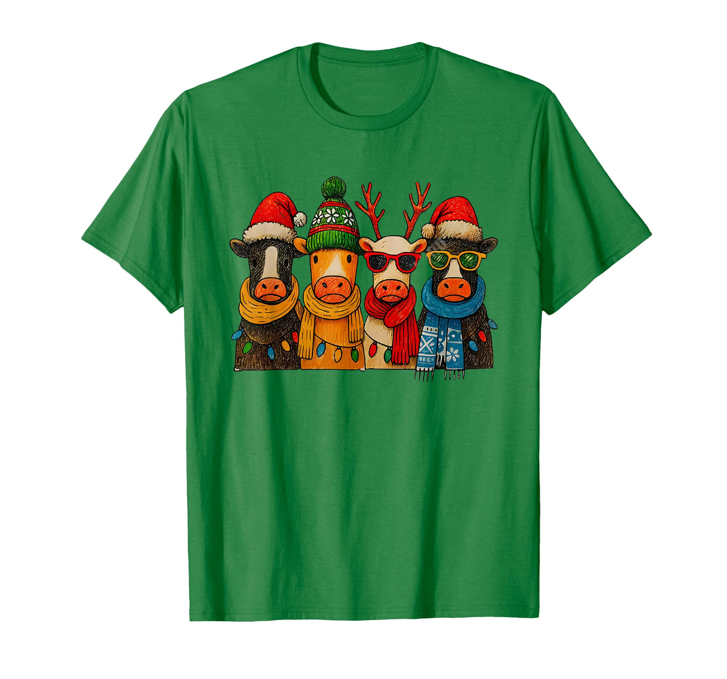 Funny Cow Christmas Lights Western Xmas Santa Farm Animal T-Shirt