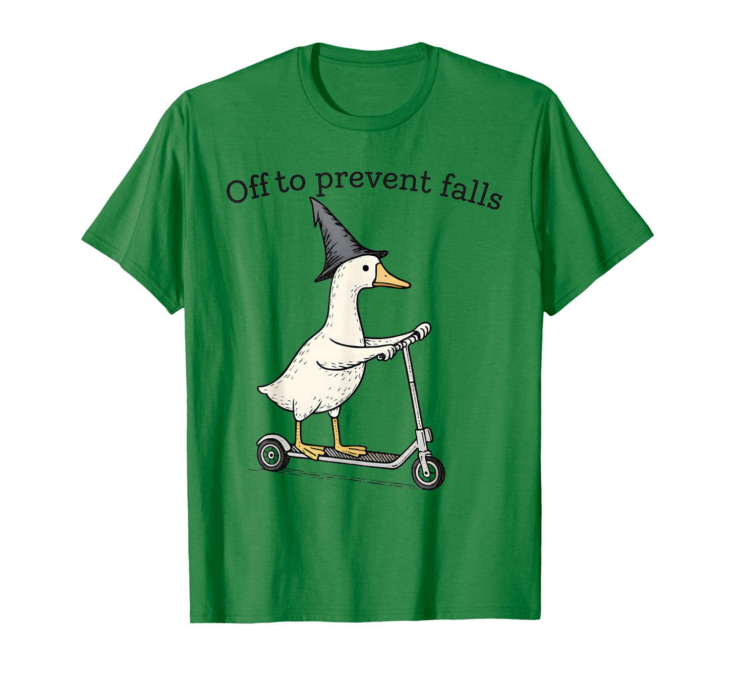 Fall Prevention PT OT Nurse Funny Goose Witch On Scooter T-Shirt