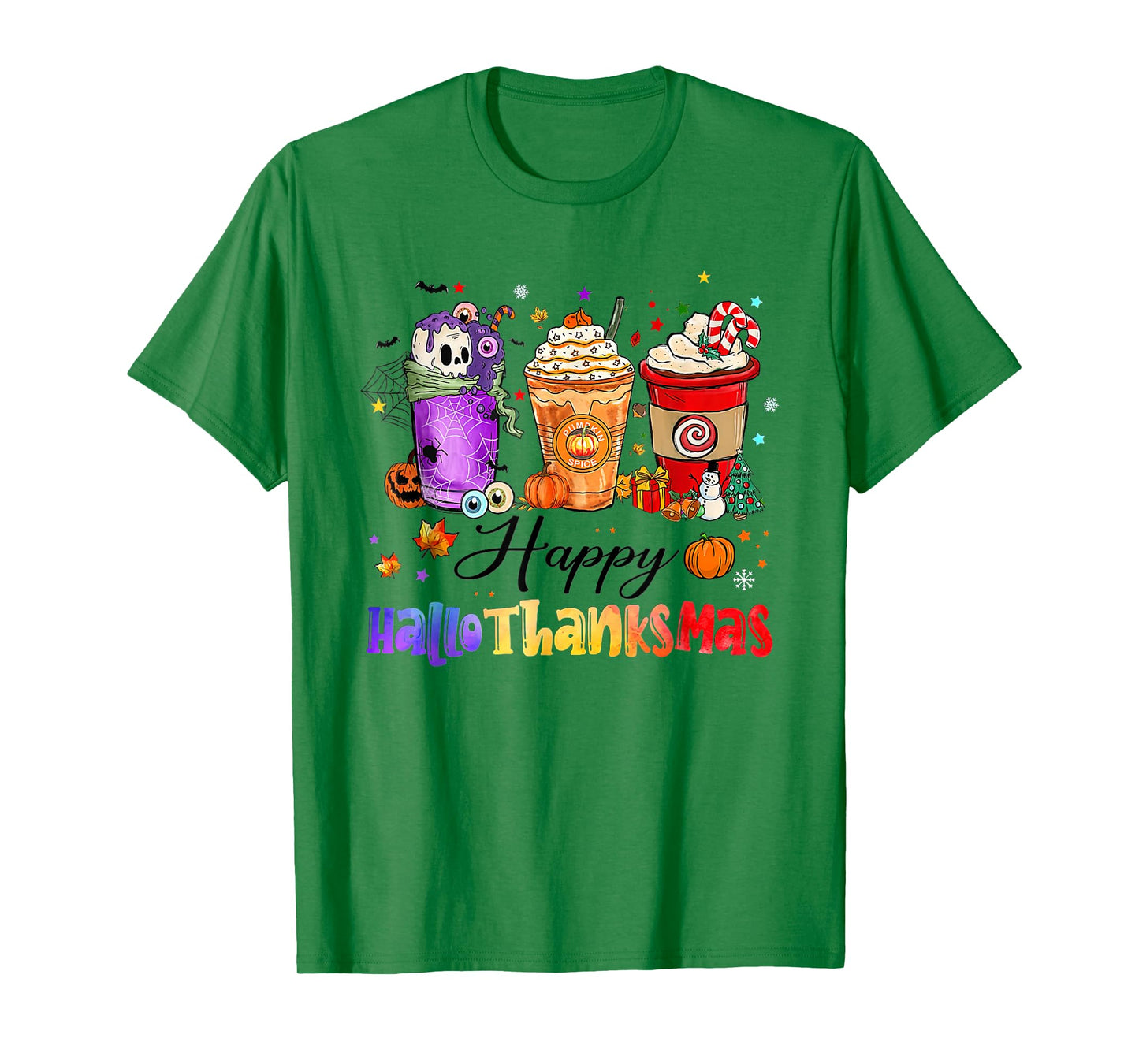 Happy Hallothanksmas Coffee Latte Halloween Thanksgiving T-Shirt
