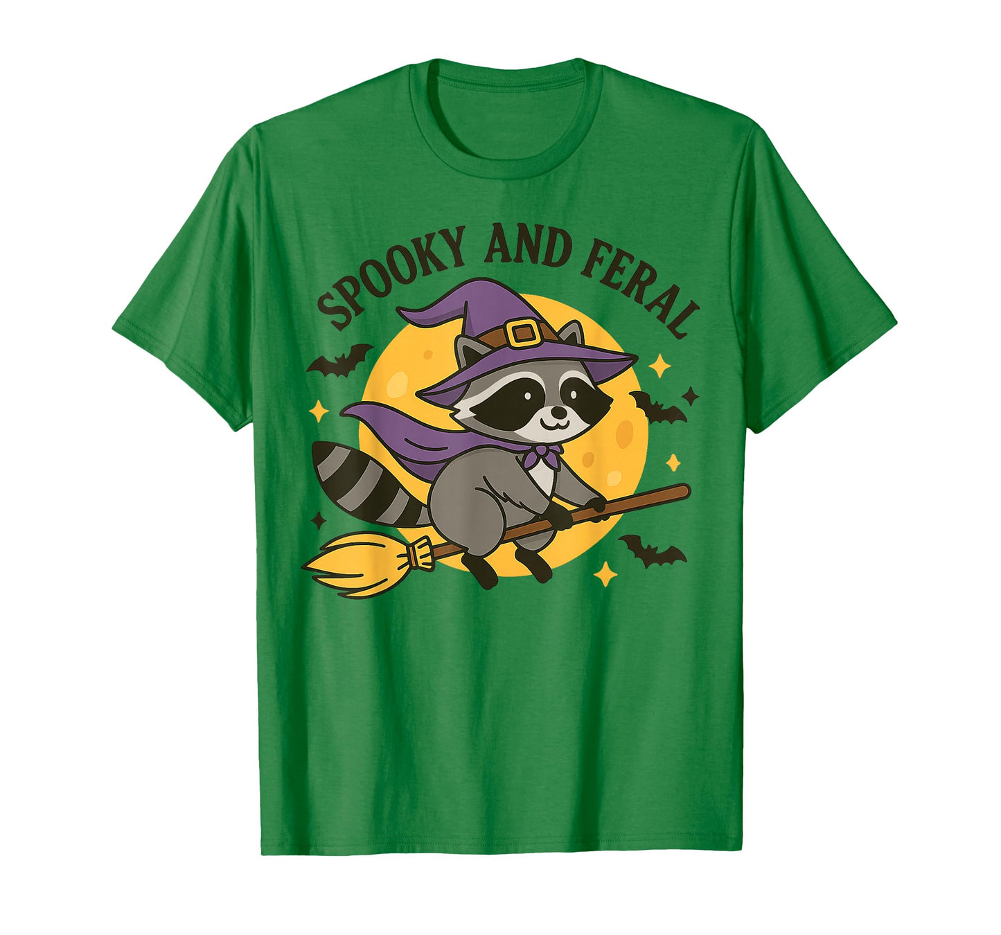 Feral & Spooky Cute Witch Raccoon On Broom Hallowen T-Shirt