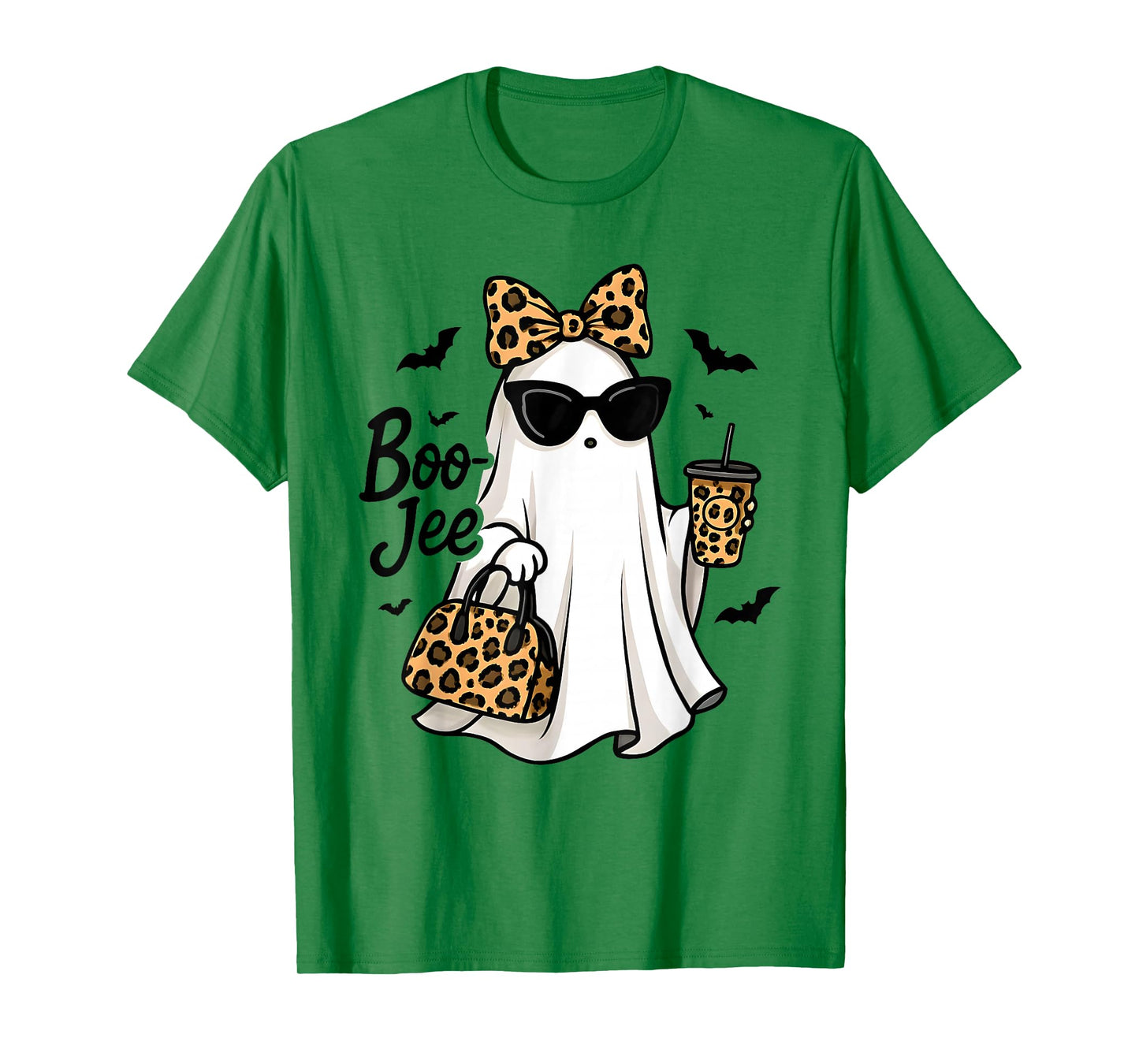 Boo JEE Ghost with Coffee Coquette Bow Halloween Women Girl T-Shirt